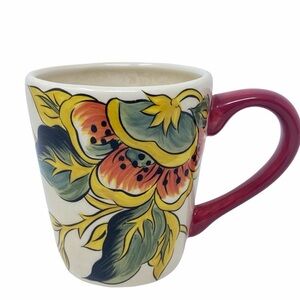 PIER 1 Handcrafted Earthenware Floral Cup/Mug Cassandra.